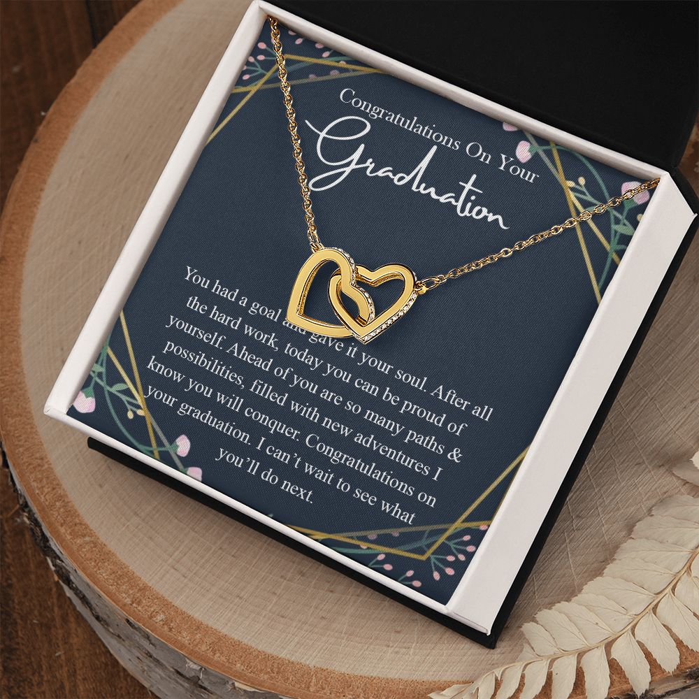 Graduation Gift For Her Necklace High School Graduation Gift, Congrats Graduation Pendants Gift For Daughter, Granddaughter, Niece, Sister Interlocking Hearts Necklace