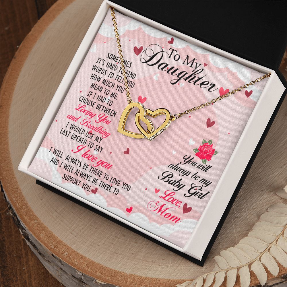 To my Daughter Necklace Pendant Gift From Mom Loving You And Breathing With Message Card Gift Box Gift For To Daughter, Daughter In Law On Birthday Anniversary Interlocking Hearts Necklace