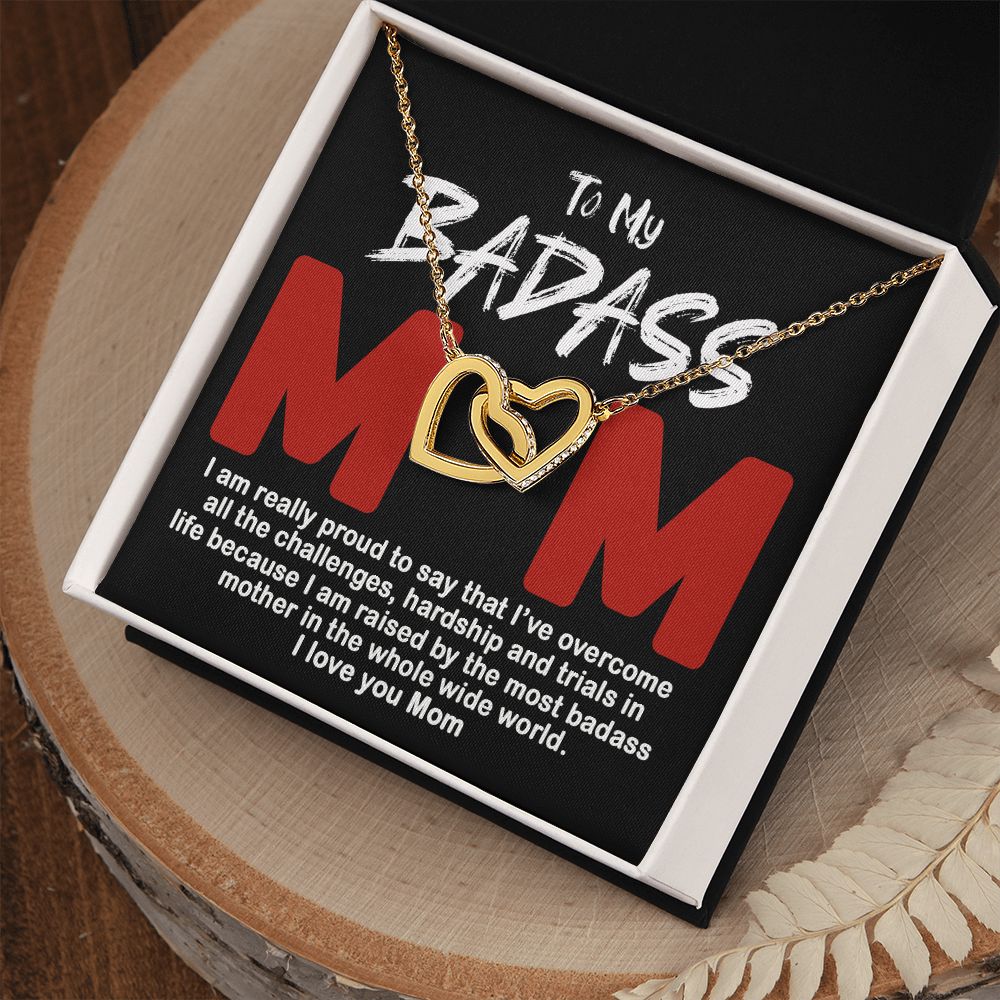 To My Badass Mom Necklace Badass Mom Gift, Jewelry For Step Mom On Mother's Day Interlocking Hearts Necklace