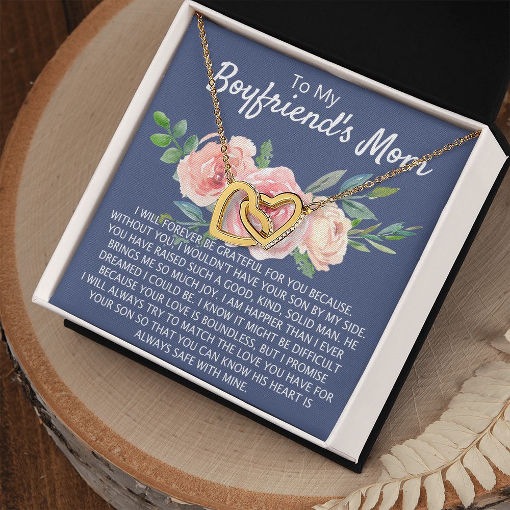 To My Boyfriend's Mom Necklace Pendant Jewelry Gift for Boyfriend's Mom on Mothers Day Birthday Present Jewelry Gift Box for Boyfriend's Mom Gift Personalized Custom Necklace for Women Interlocking Hearts Necklace