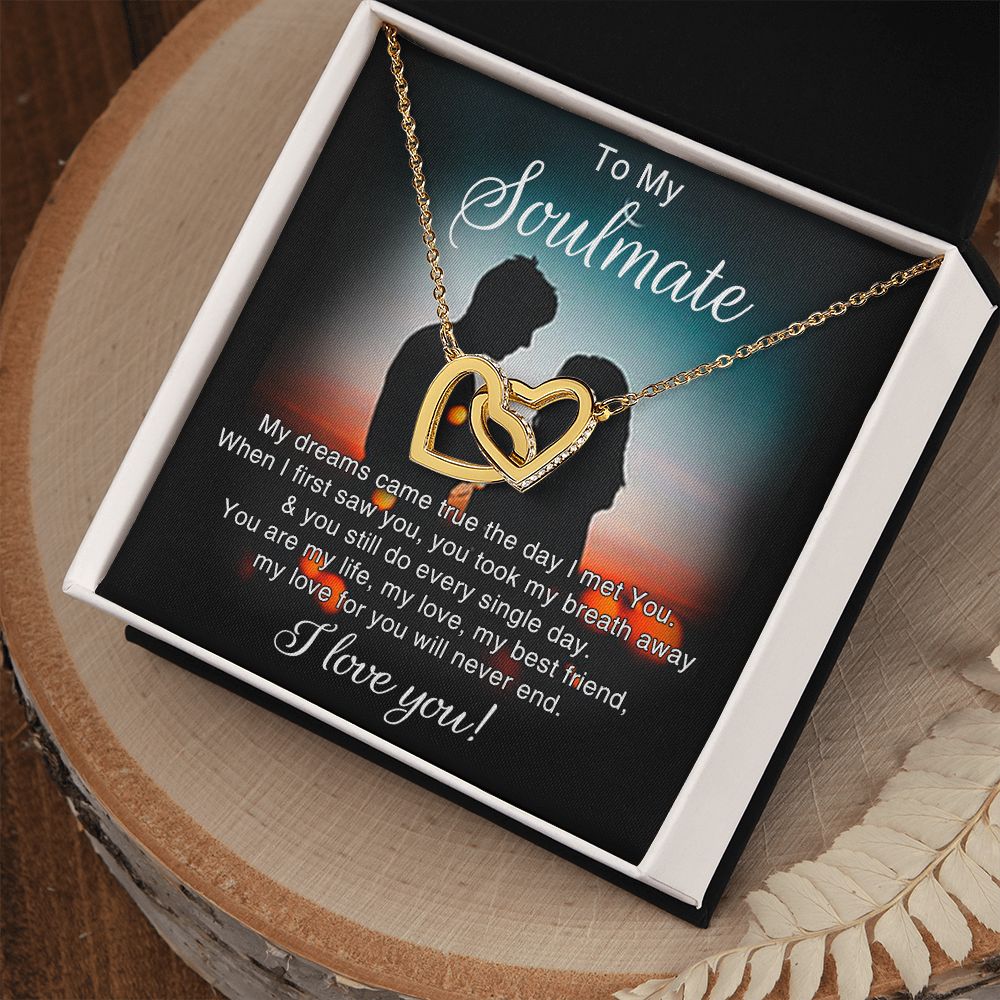 To My Soulmate Necklace for Women Birthday Christmas Jewelry Gifts For My Wife with Message Card Box Personalized Gift Present Pendant for Future Wife Soulmate Girlfriend Love 4 Interlocking Hearts Necklace