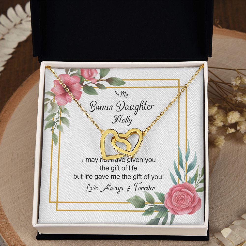 Bonus Daughter Gifts From Stepdad, Step Daughter Gifts From Stepmom, Stepdaughter Gifts From Stepdad, Father Stepdaughter Necklace, To My Bonus Daughter Necklaces, Christmas Gifts For Bonus6 Interlocking Hearts Necklace