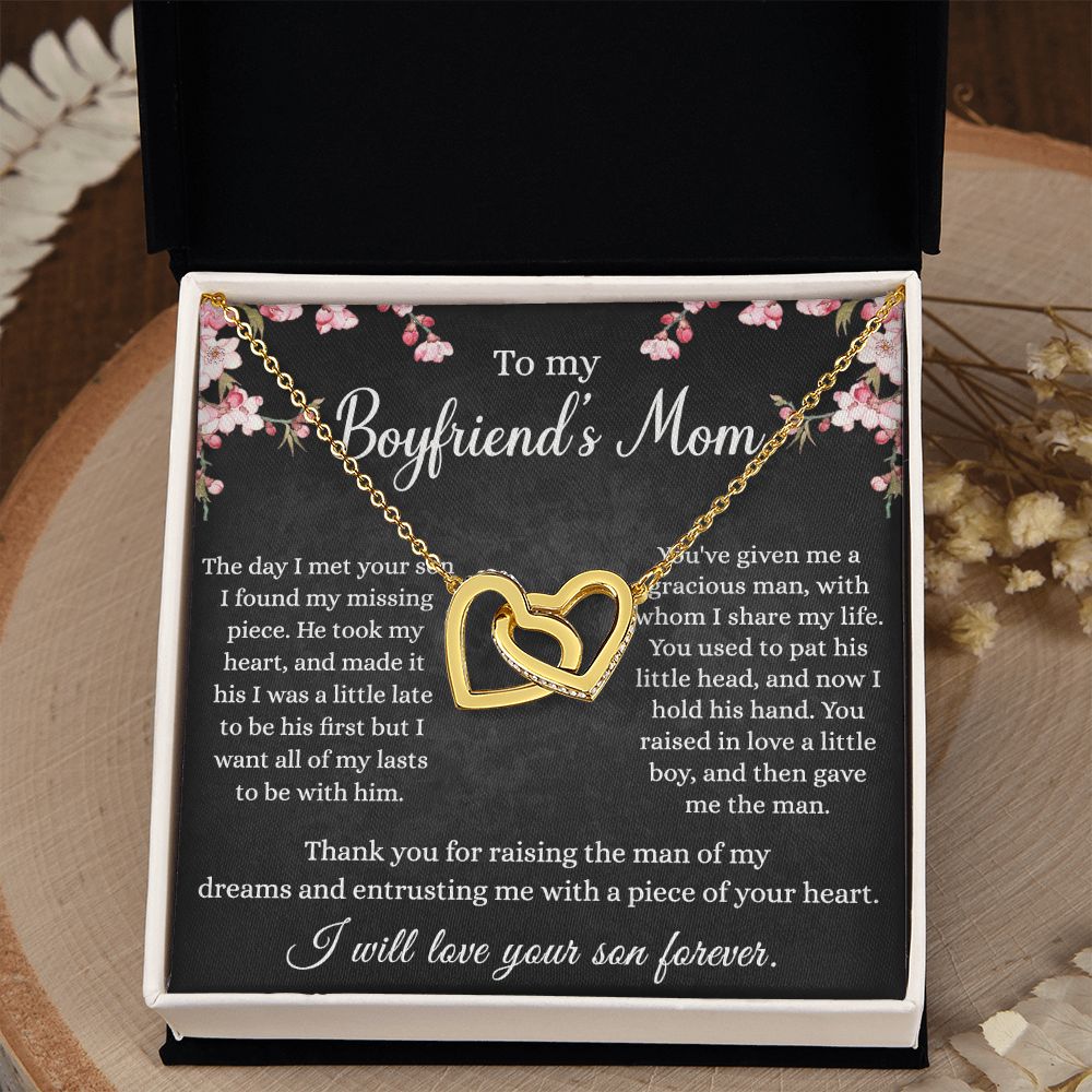 To My Boyfriends Mom Necklace - Jewelry Gifts For Boyfriends Mom, Mothers Day Gifts For Boyfriend'S Mom, To My Boyfriends Mom Gifts On Birthday,Mothers Day Thanksgiving, Valentines Interlocking Hearts Necklace