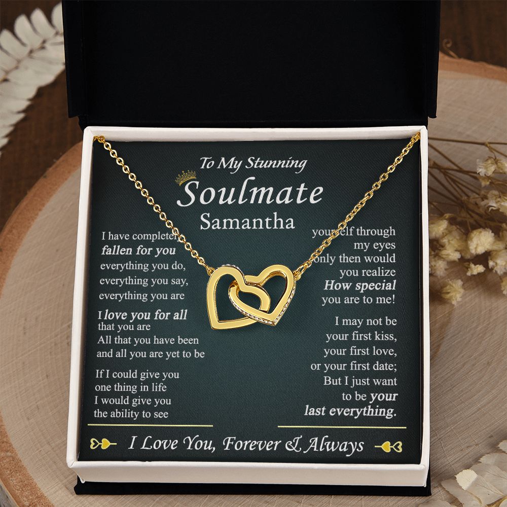 To My Soulmate Necklace for Women Birthday Valentines Day Jewelry Gifts For My Wife with Message Card Box Personalized Gift Present Pendant for Future Wife Soulmate Girlfriend Love 1 Interlocking Hearts Necklace