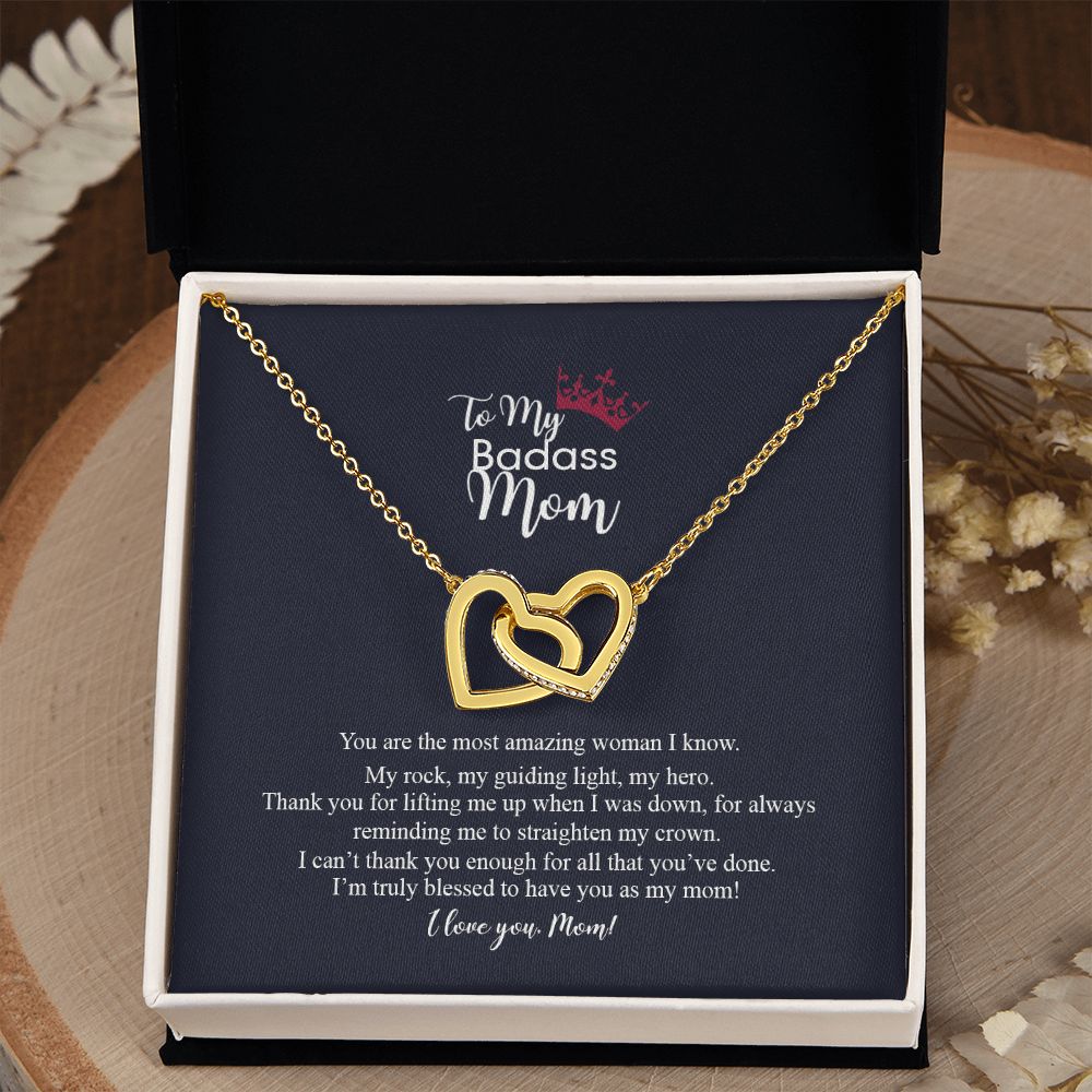 To My Badass Mom Love Knot Necklace, Gift For Mom Mother's Day Birthday Gift Interlocking Hearts Necklace