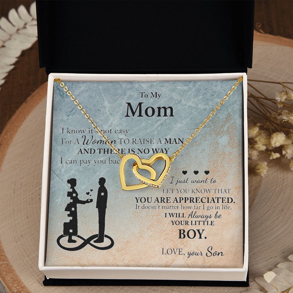 Mom Gift From Son To Mother Necklace Thoughtful Birthday Gift Sentimental Interlocking Hearts Necklace