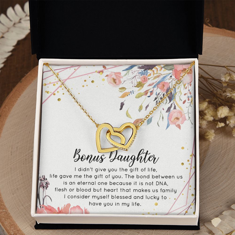 Bonus Daughter Gifts From Stepdad, Step Daughter Gifts From Stepmom, Stepdaughter Gifts From Stepdad, Father Stepdaughter Necklace, To My Bonus Daughter Necklaces, Christmas Gifts For Bonus2 Interlocking Hearts Necklace