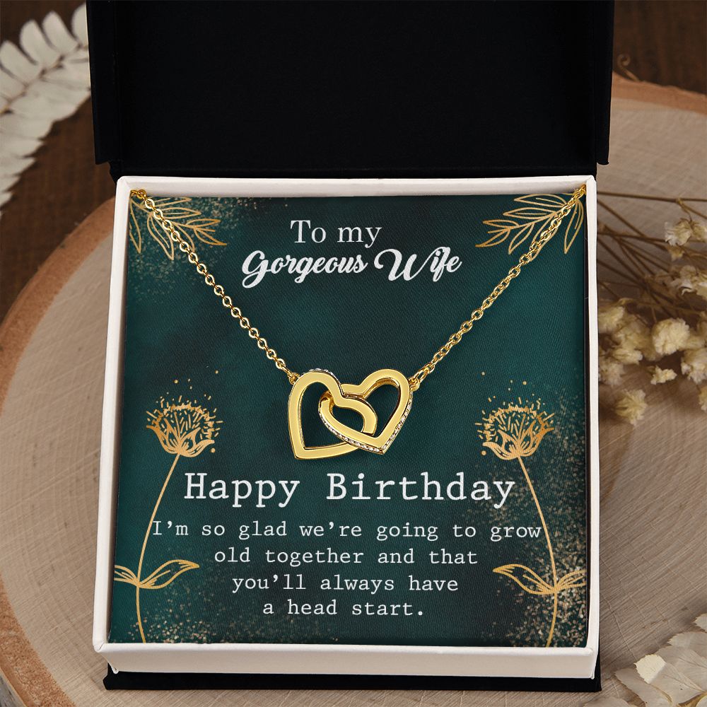 To My Gorgeous Wife Necklace Pendant Gift From Husbnd Habby Birthday A Head Start With Message Card and Gift Box. Valentine's Day Gift For Wife Future Wife Interlocking Hearts Necklace