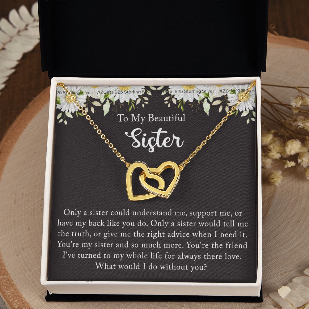 To My Sister Necklace, Sister to Sister, Birthday gift For Sister from Brother 2 Interlocking Hearts Necklace