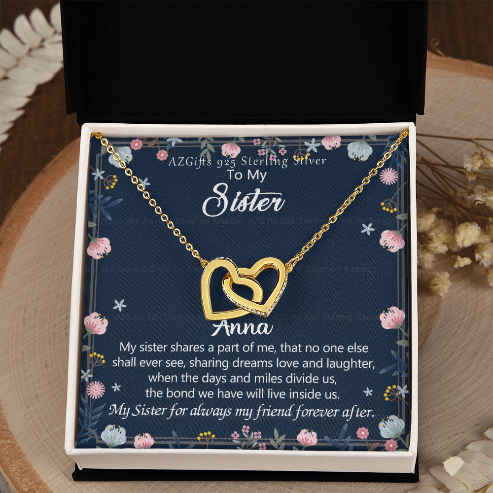To My Sister Necklace, Pendant Inspirational Jewelry for Women Teen Girl, Keepsake Family and Friendship Gifts, Gift for Sisters, Necklace for Sisters, Sisters Jewelry 301 Interlocking Hearts Necklace