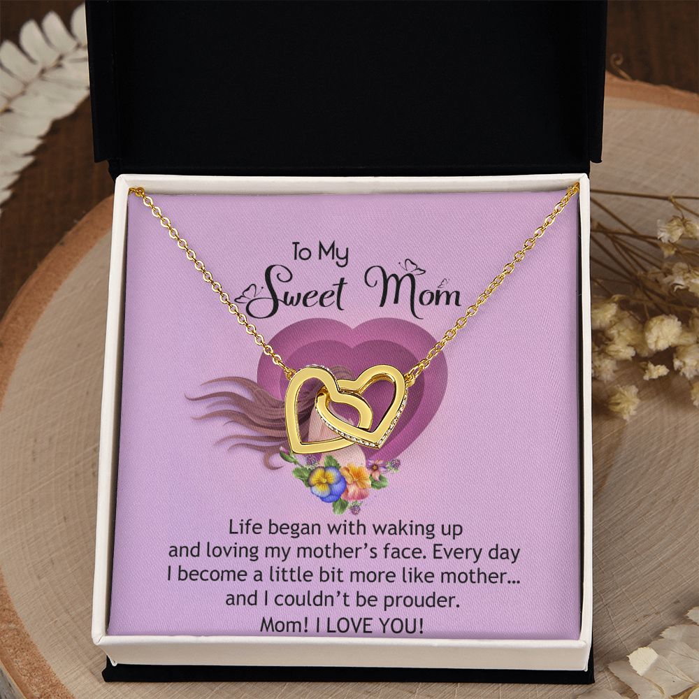 To My Sweet Mom, Sweet Mom Necklace Pendant, Mothers Day Gifts, Gift For Sweet Mom, New Mom Gifts Interlocking Hearts Necklace