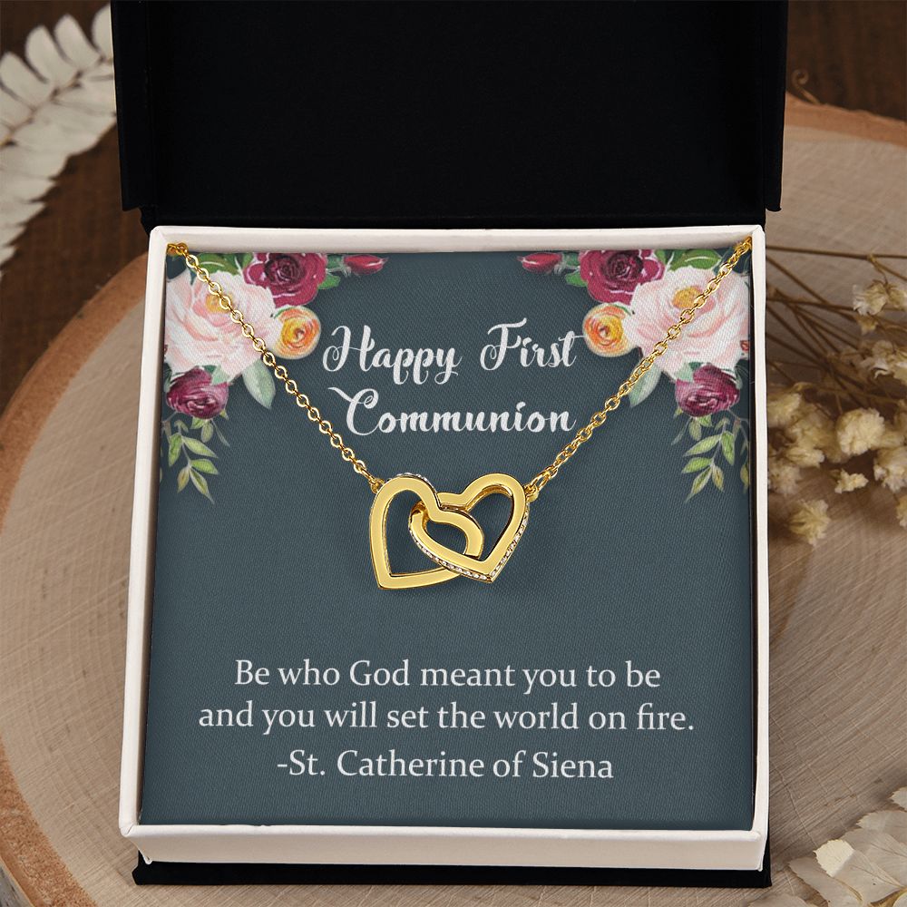 First Communion Necklace, First Communion Gift, First Holy Communion, 1st Communion, Gifts For Girl First Communion Congrats Graduation Pendants Gift For Daughter, Granddaughter, Niece Interlocking Hearts Necklace