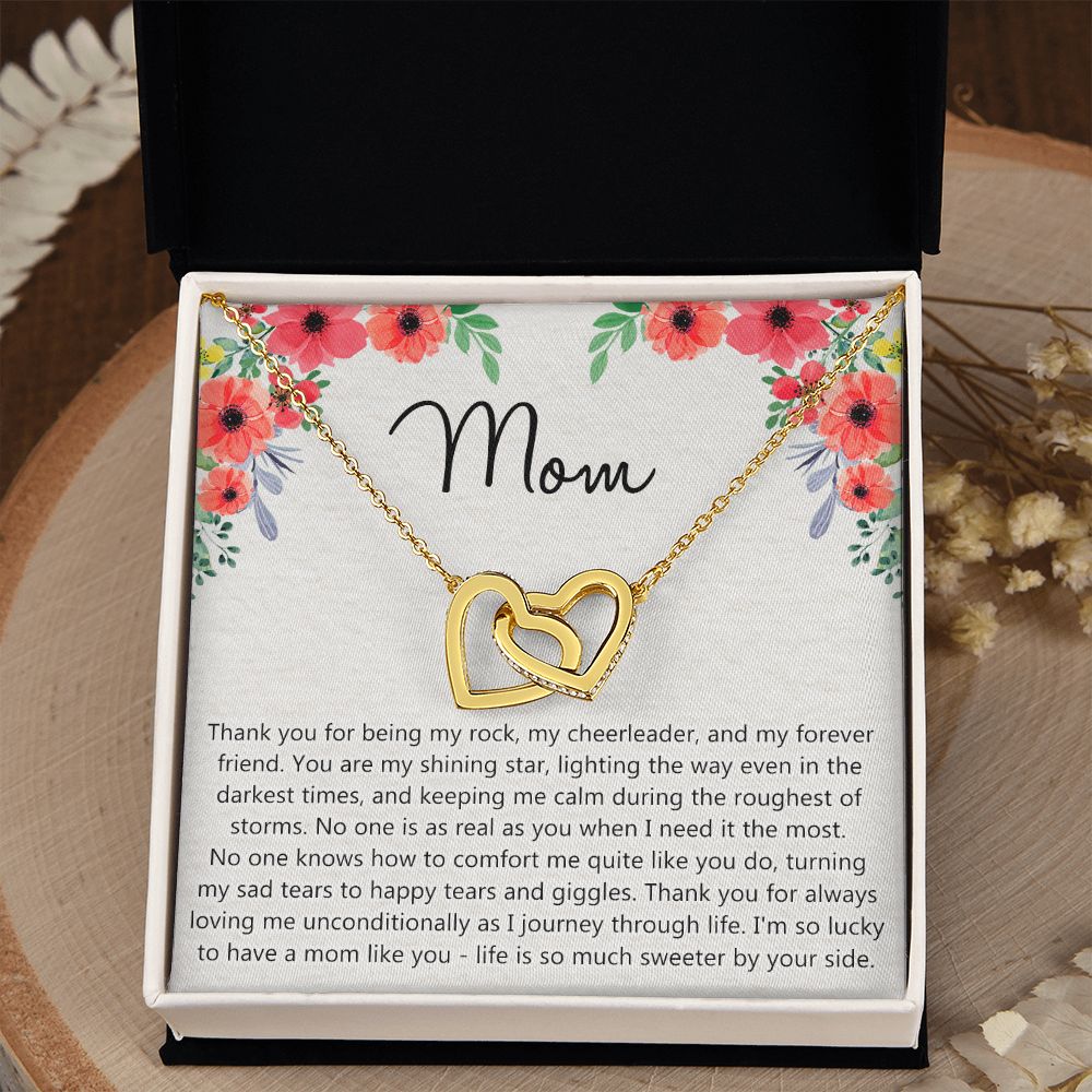 To My Mom Gift Necklace for Mother Daughter Jewelry, Thank You Mom Gift, Gift for Mom from Daughter to Mother Necklace Pendant Jewelry Box for Mom on Mother's Day Birthday Interlocking Hearts Necklace