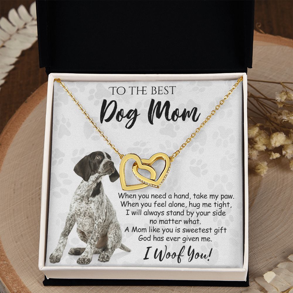 To The Best German Shorthaired Pointer Dog Mom Knot Necklace Mother's Day Gift , I Woof You Quote Gift Card, Message Card Jewelry For Dog Lovers, Necklace For Mom Interlocking Hearts Necklace