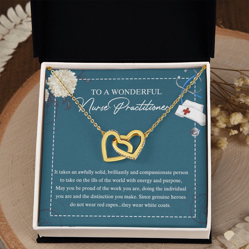 To My Nurse Practitioner Necklace with Box Message Card, Gift For Nurse Jewelry Congrats Graduation Pendants Gift For Daughter, Granddaughter, Niece, Sister Interlocking Hearts Necklace