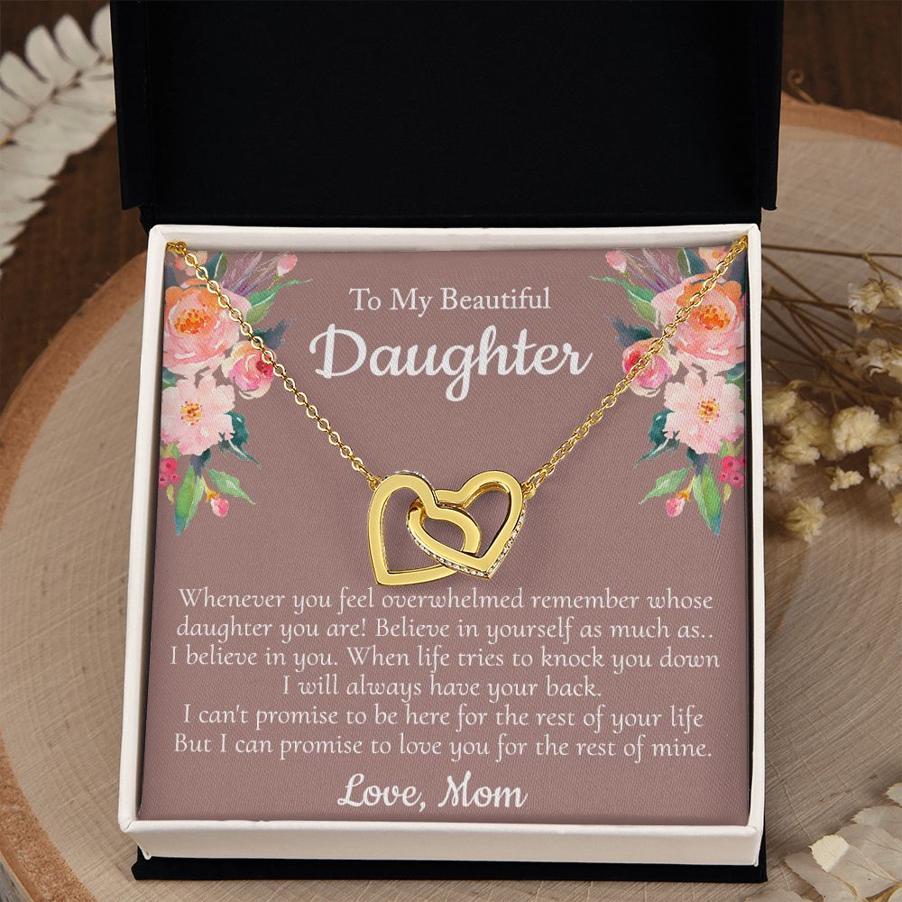 To My Beautiful Daughter Necklace With Thoughtful Card Box Gift Necklace for Daughter from Mom Daughter Gifts for Daughters Jewelry for Girls Her Mother Daughter Necklace Interlocking Hearts Necklace