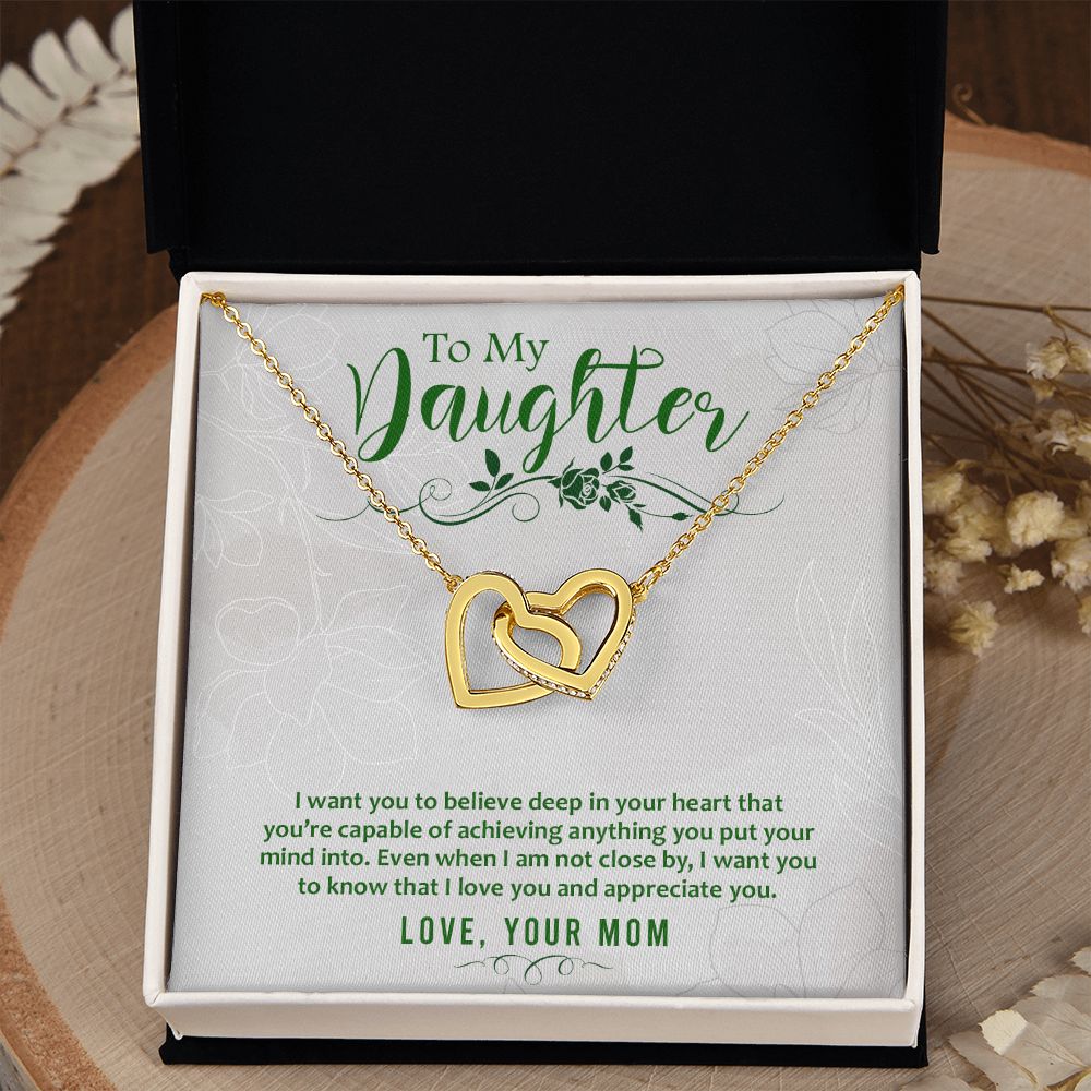 Mother and Daughter Necklace for Girls, To My Daughter Gift Necklace from Mom, Birthday Christmas Gift Graduation Gifts for Daughters, Jewelry Pendant Present for Daughter, Mother Daughter Gift 42 Interlocking Hearts Necklace