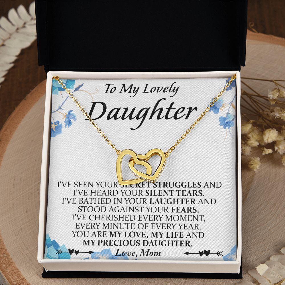 Mother and Daughter Necklace for Girls, To My Daughter Gift Necklace from Mom, Birthday Christmas Gift Graduation Gifts for Daughters, Jewelry Pendant Present for Daughter, Mother Daughter Gift 41 Interlocking Hearts Necklace