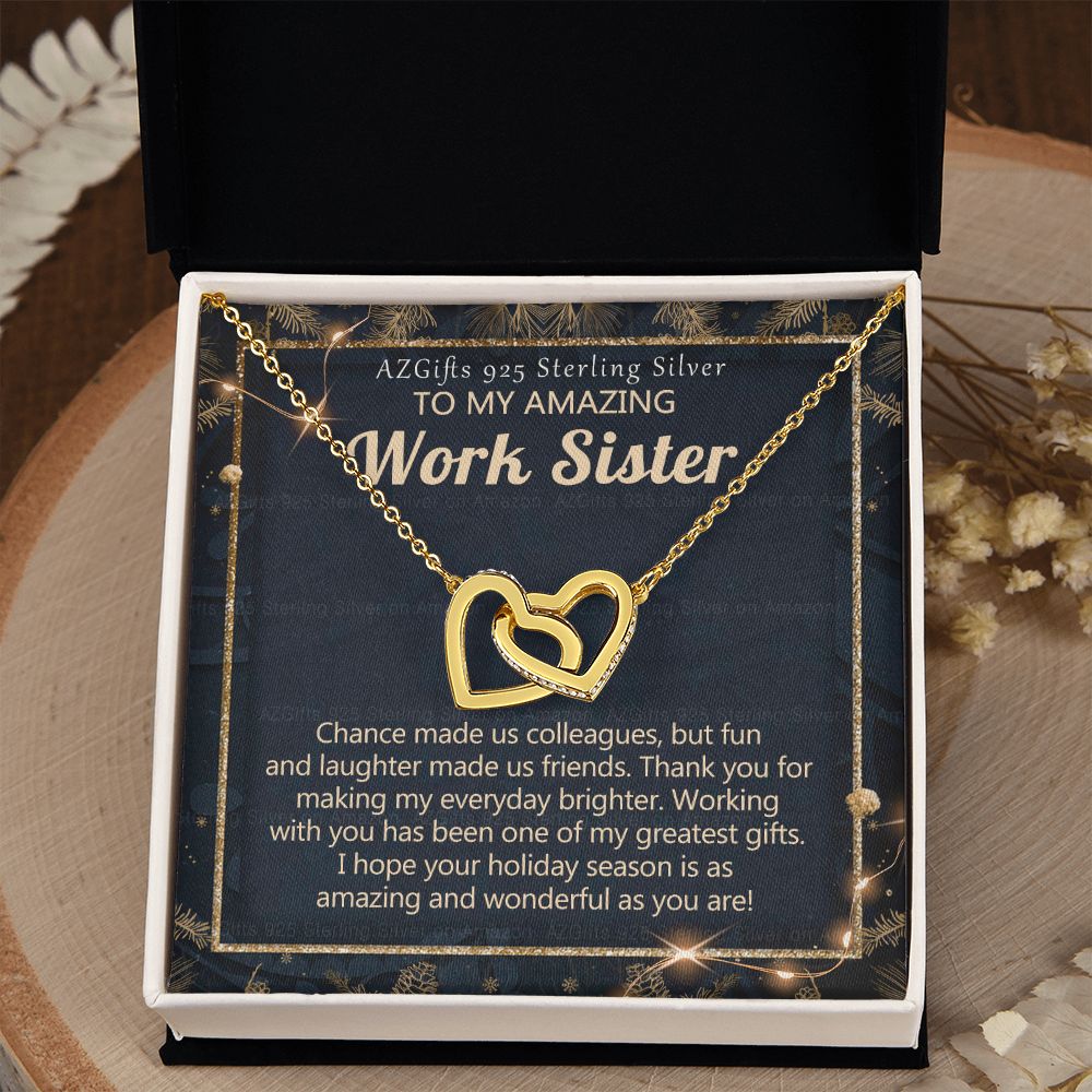 To My Work Sister Necklace Gift for Colleague Christmas Necklace for Work Sister from Co-Worker Christmas Pendant Gift for Colleague Christmas Jewelry Gift for Her Women 301 Interlocking Hearts Necklace