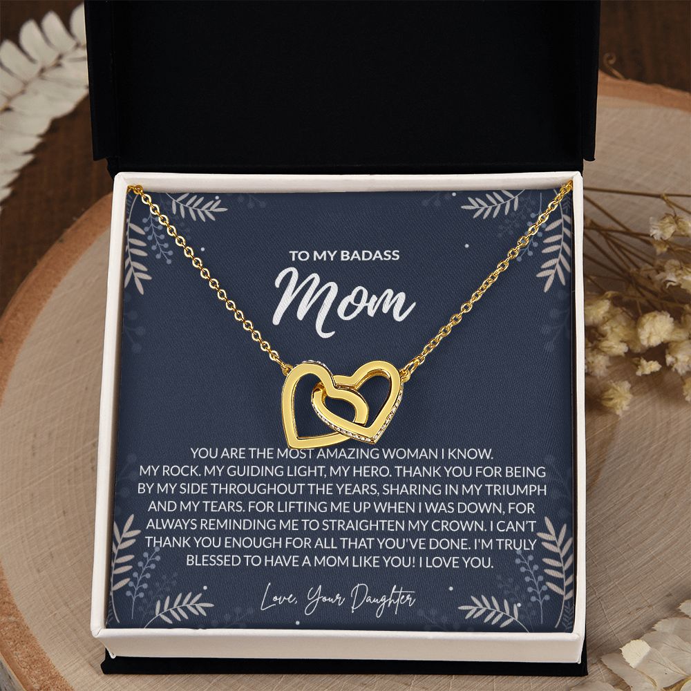 To my Badass Mom Necklace from Daughter Gift for Mother’s Birthday Xmas Present Interlocking Hearts Necklace