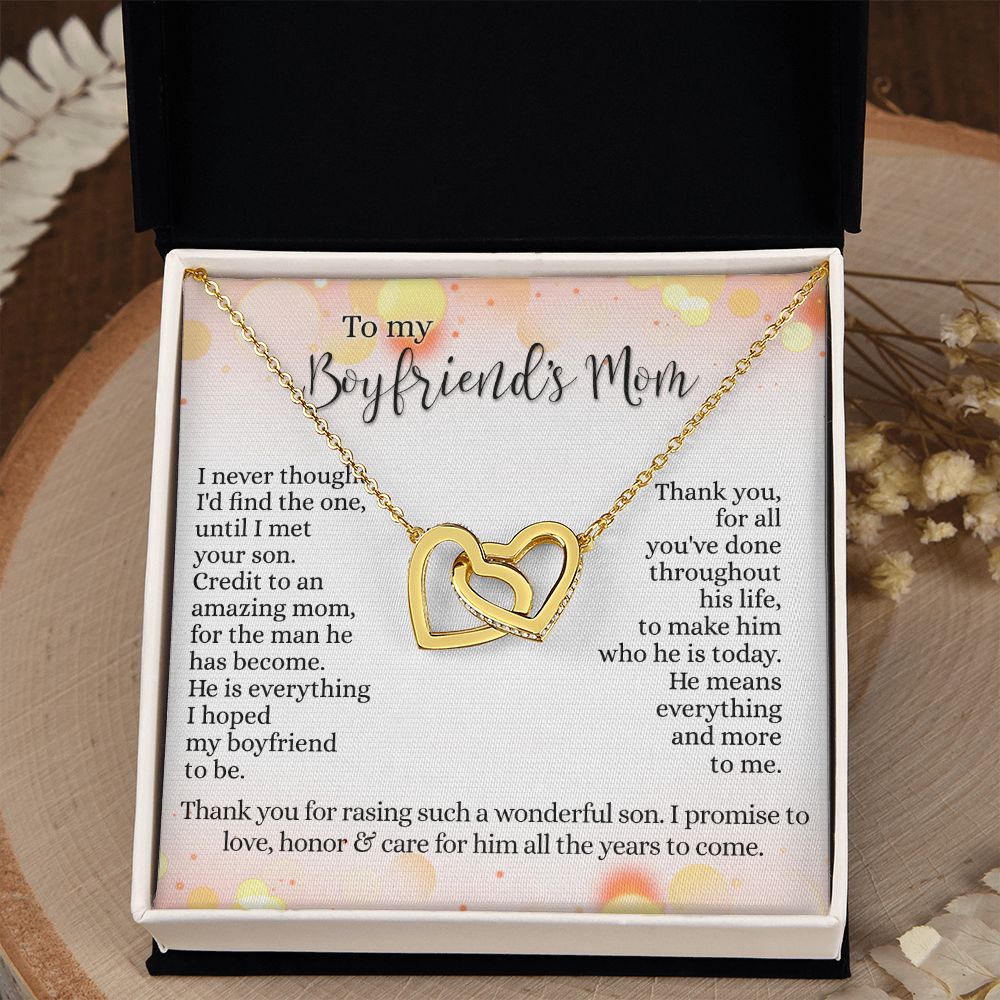 To My Boyfriend's Mom Necklace with Message Card Box, Birthday Gift For Boyfriends Mom, Mother's Day Necklace for Mother of Boyfriend, To My Boyfriends Mom Gifts Interlocking Hearts Necklace
