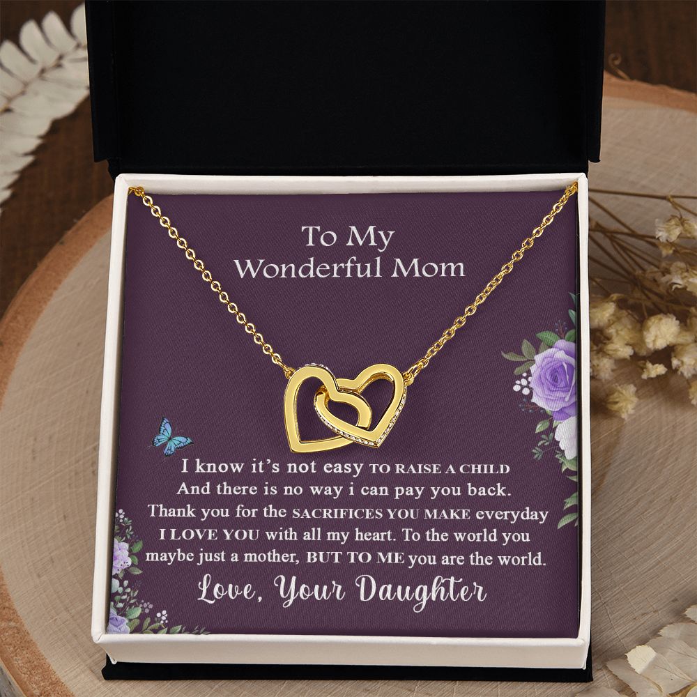 Mom Necklace Gifts for Mom from Daughter to Mom Gifts for Mothers Day from Daughter, To My Mom Necklace from Daughter to Mom Birthday Gifts Necklace with Message Card and Gift Box2231 Interlocking Hearts Necklace