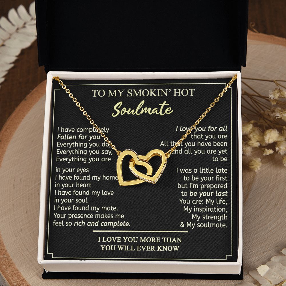 To My Smokin Hot Soulmate Necklace - Wife Gifts From Husband To My Wife Necklace, Gift for Her Romantic, Girlfriend Gifts Necklace for Wife from Men Includes Message Card and Gift Box 2 Interlocking Hearts Necklace