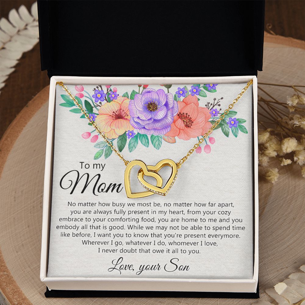 To my Mom Love Your Son Necklace, Meaningful Gift for Mom Necklace Jewelry for Women, Gift for Mom from Son, Son to Mom Jewelry Box, Mom Gift on Mother's Day Birthday Holiday Present Interlocking Hearts Necklace