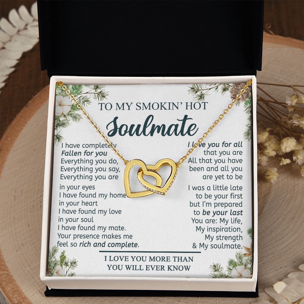 To My Smokin Hot Soulmate Necklace - Wife Gifts From Husband To My Wife Necklace, Gift for Her Romantic, Girlfriend Gifts Necklace for Wife from Men Includes Message Card and Gift Box 11 Interlocking Hearts Necklace