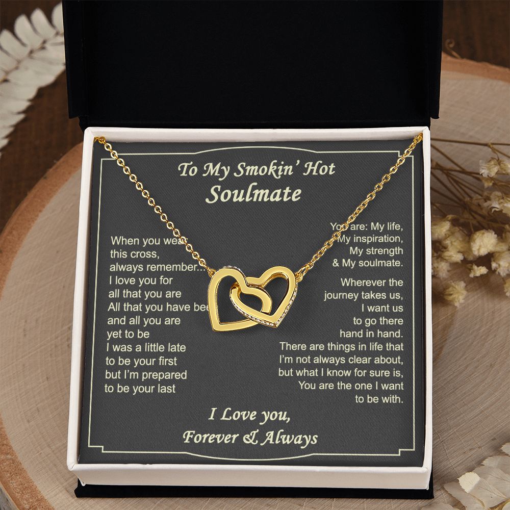 To My Smokin Hot Soulmate Necklace - Wife Gifts From Husband To My Wife Necklace, Gift for Her Romantic, Girlfriend Gifts Necklace for Wife from Men Includes Message Card and Gift Box 4 Interlocking Hearts Necklace