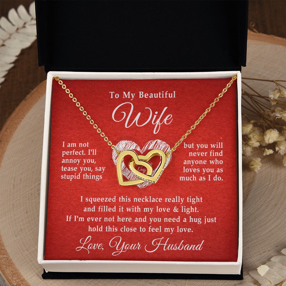 To My Beautiful Wife Necklace, Wedding Anniversary Jewelry For Women, Necklace For Wife from Husband, Gifts For Wife Birthday Gifts Necklace, Jewelry With Message Card In A Gift Box Interlocking Hearts Necklace