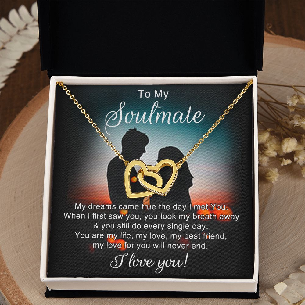 To My Soulmate Necklace for Women Birthday Christmas Jewelry Gifts For My Wife with Message Card Box Personalized Gift Present Pendant for Future Wife Soulmate Girlfriend Love 4 Interlocking Hearts Necklace