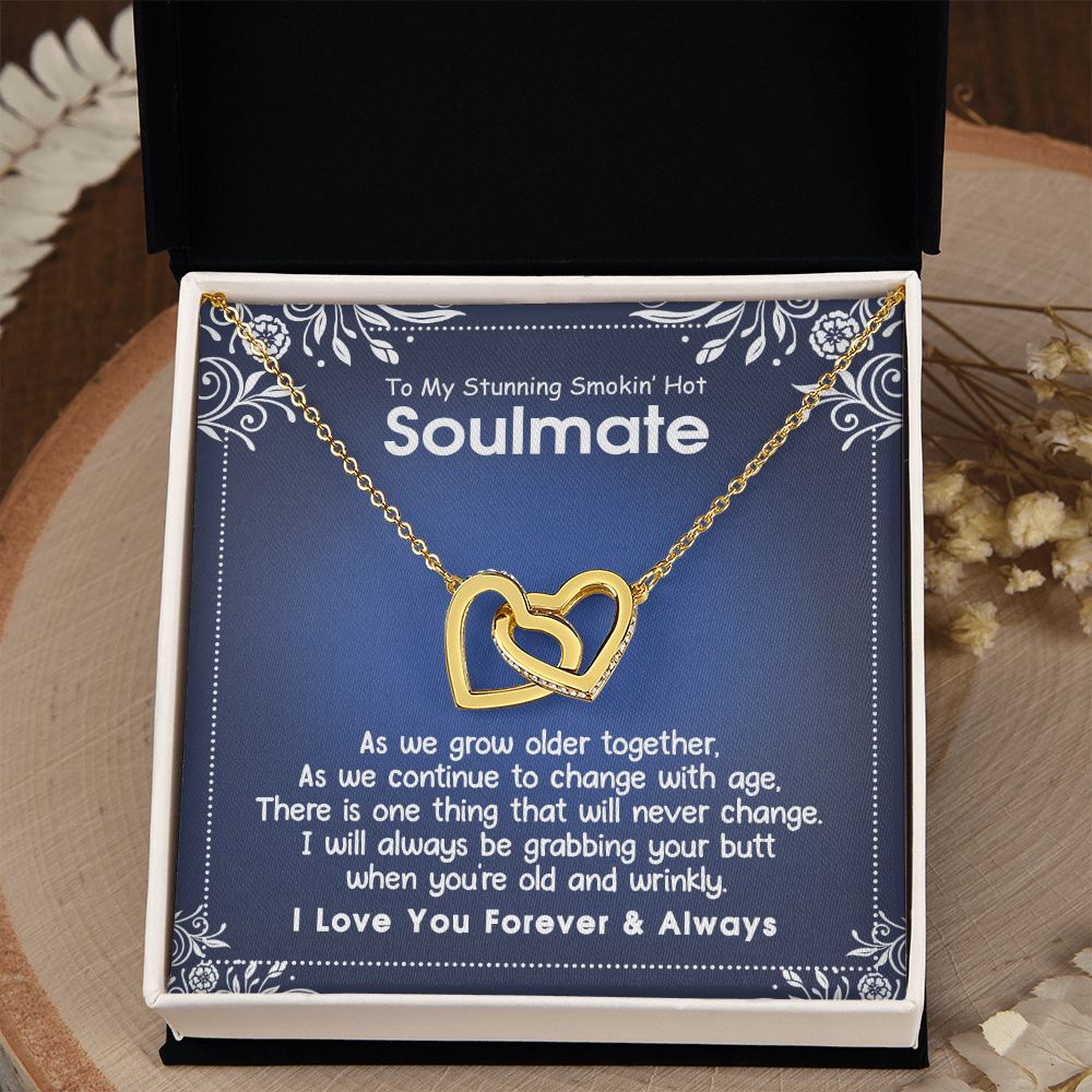 To My Smokin Hot Soulmate Necklace - Wife Gifts From Husband To My Wife Necklace, Gift for Her Romantic, Girlfriend Gifts Necklace for Wife from Men Includes Message Card and Gift Box 5 Interlocking Hearts Necklace