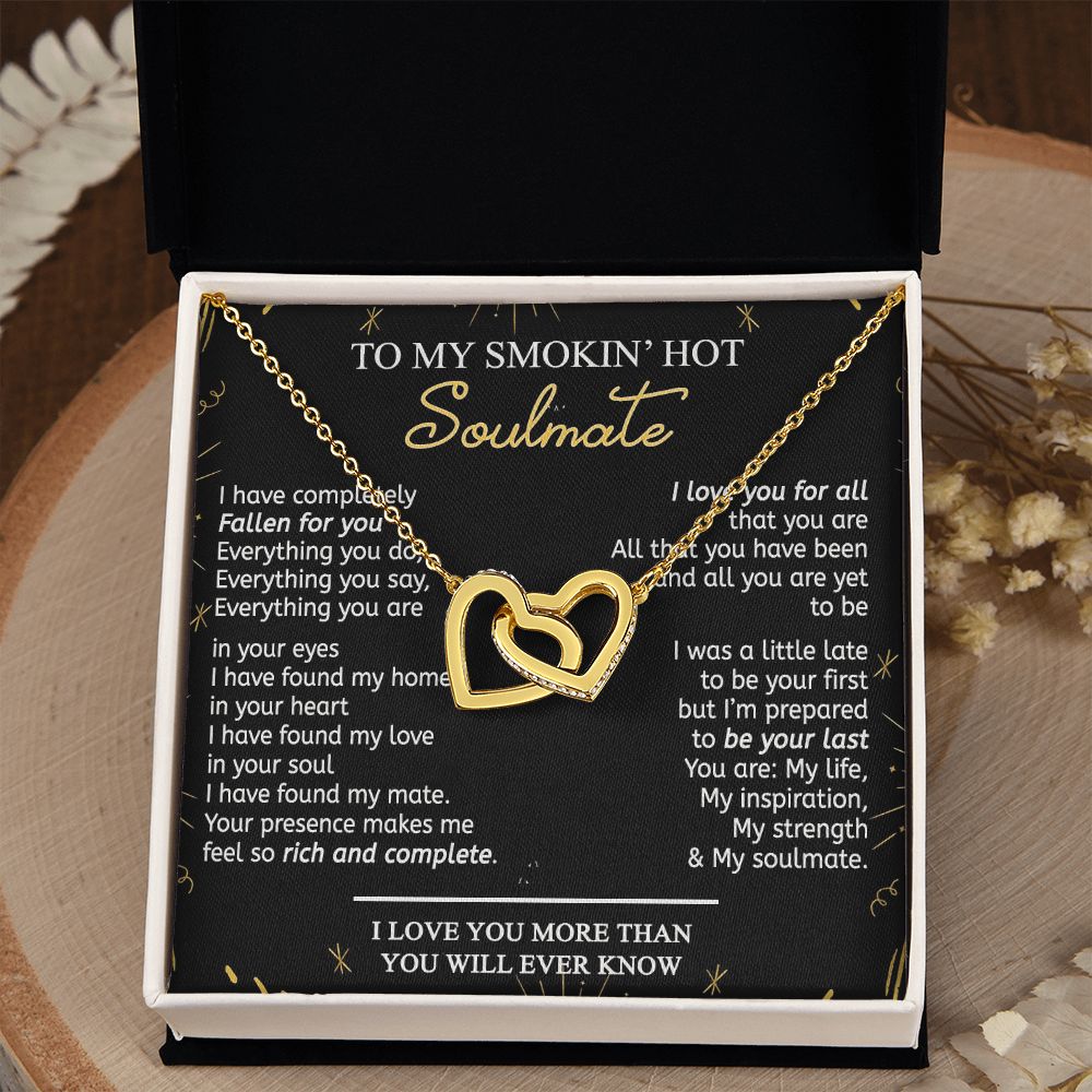 To My Smokin Hot Soulmate Necklace - Wife Gifts From Husband To My Wife Necklace, Gift for Her Romantic, Girlfriend Gifts Necklace for Wife from Men Includes Message Card and Gift Box 21 Interlocking Hearts Necklace