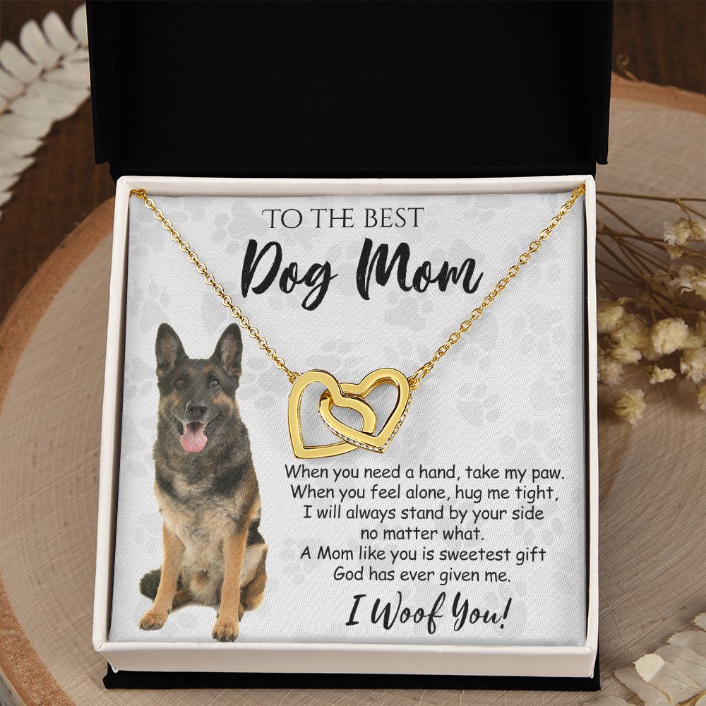 To The Best German Shepherd Dog Mom Knot Necklace Mother's Day Gift , I Woof You Quote Gift Card, Message Card Jewelry For Dog Lovers, Necklace For Mom Interlocking Hearts Necklace