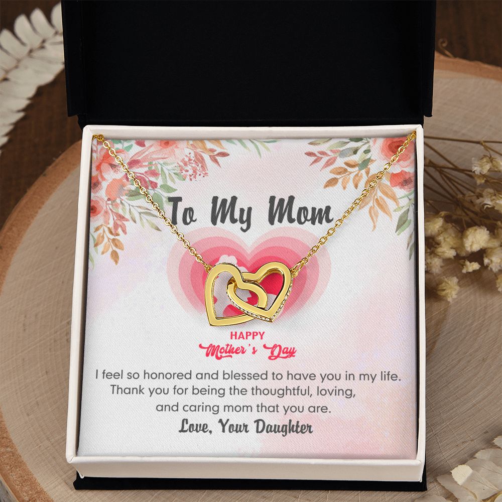 To My Mom Necklace Pendant Gift From Daughter And Happy Mother's Day Gift For Mom Birthday, Anniversary Thank You Interlocking Hearts Necklace