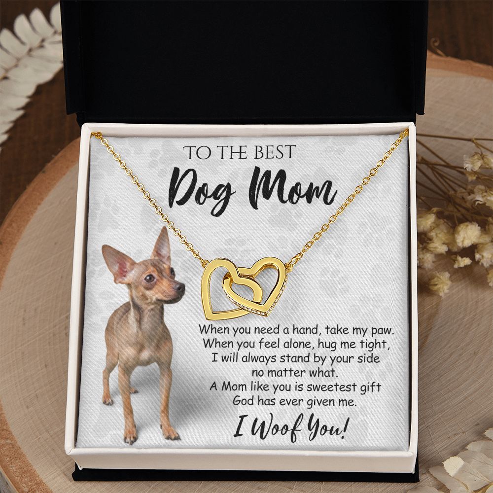 To The Best Chihuahua Dog Mom Knot Necklace Mother's Day Gift , I Woof You Quote Gift Card, Message Card Jewelry For Dog Lovers, Necklace For Mom Interlocking Hearts Necklace