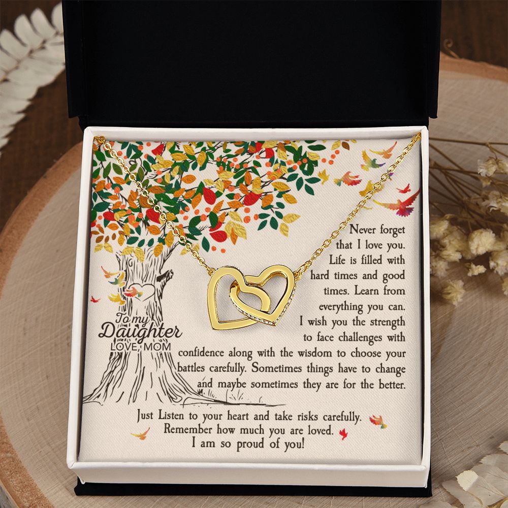 To My Daughter Necklace Pendant Gift From Mom Tree Revised I Am So Proud Of You With Message Card Gift Box Gift For To Daughter, Daughter In Law On Birthday Anniversary Interlocking Hearts Necklace