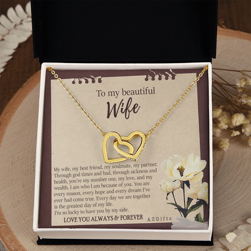 To My Wife Necklace from Husband, Personalized Necklace for Women, Luxury Necklace for Wife from Man Men, Wedding Anniversary Present For Wife, Beautiful Wife Jewelry Christmas Birthday Gifts For Wife7 Interlocking Hearts Necklace
