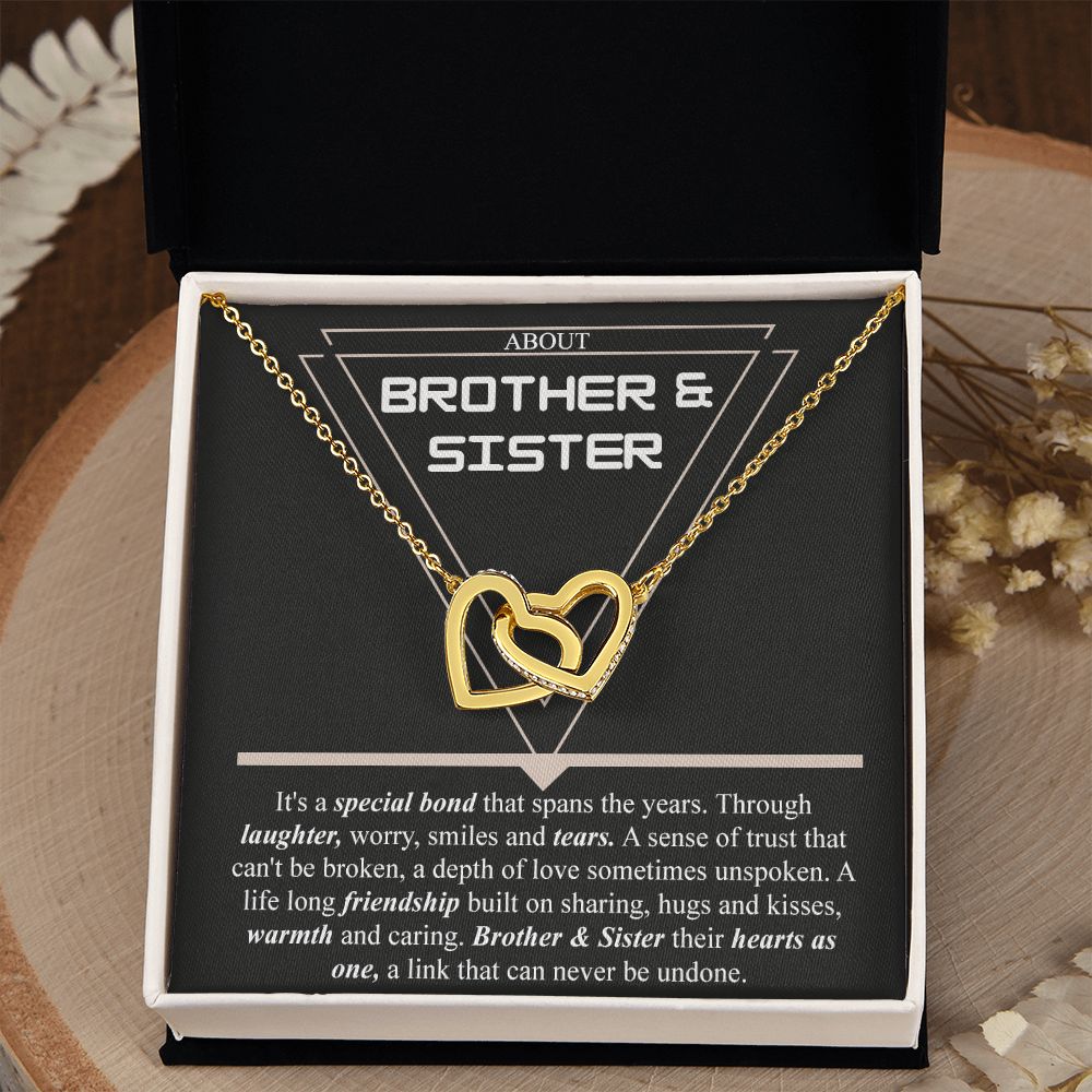 Brother & Sister Gift Necklace Cuban Link Chain Necklace Gift From Sister to Bro Interlocking Hearts Necklace
