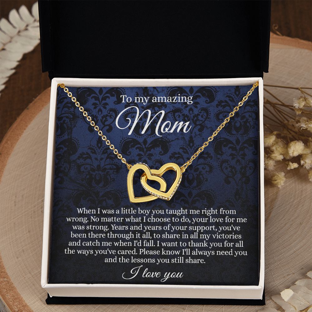 Gift for Mom Necklace, To My Beautiful Mom Love Knot Necklace Card, Mother’s Day Gift For Mom From Son, Thank You Mom Gift, Custom Jewelry Necklace For Mom Interlocking Hearts Necklace