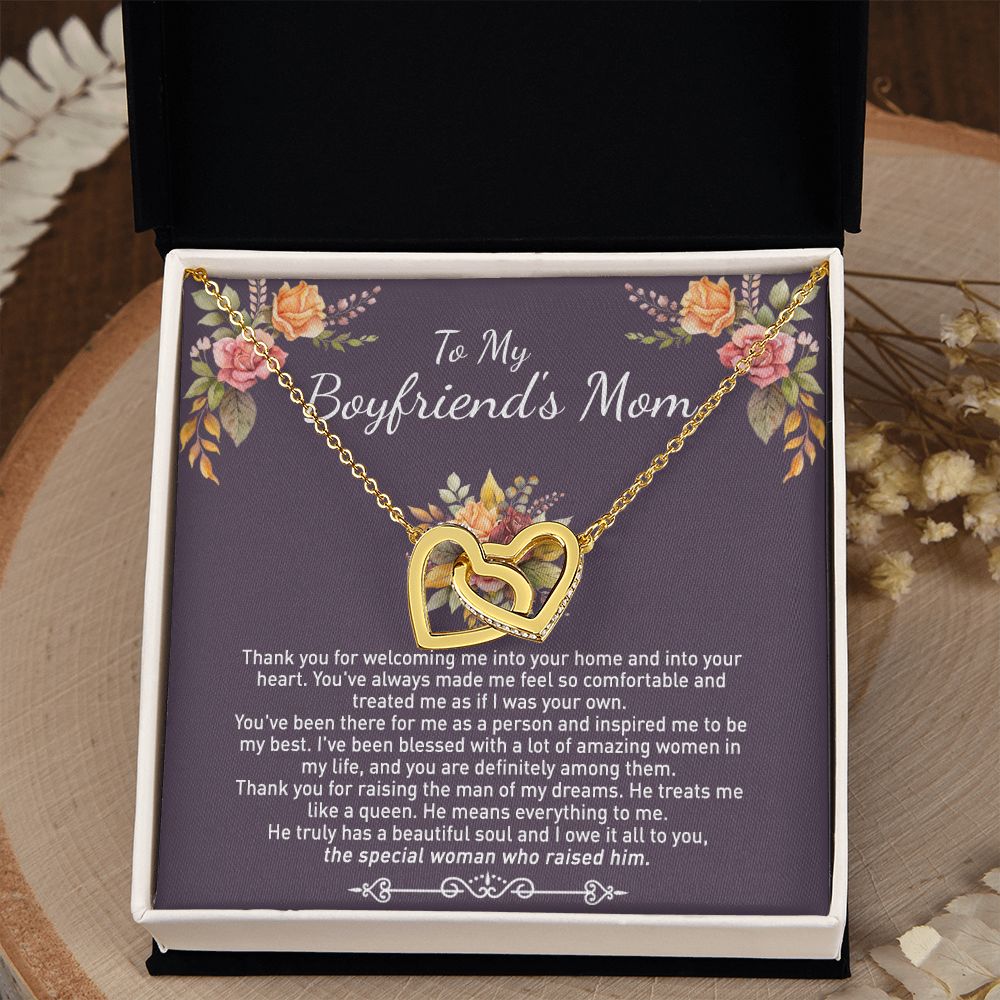 To My Boyfriend's Mom Necklace Gift For Boyfriend's Mom Thank You For Welcoming Pendant Jewelry Mothers Day Present Gift for Boyfriend's Mom Necklace for Boyfriend's Mom Gift Interlocking Hearts Necklace