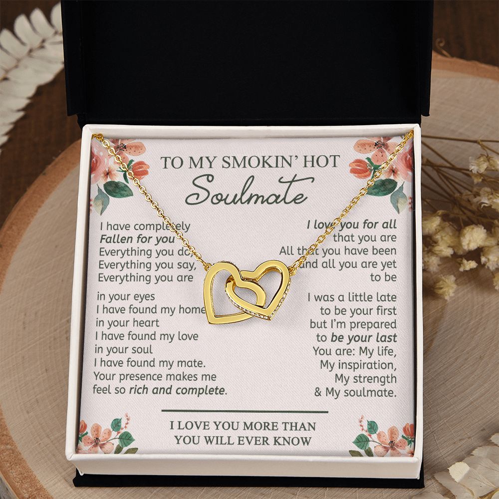 To My Smokin Hot Soulmate Necklace - Wife Gifts From Husband To My Wife Necklace, Gift for Her Romantic, Girlfriend Gifts Necklace for Wife from Men Includes Message Card and Gift Box 20 Interlocking Hearts Necklace