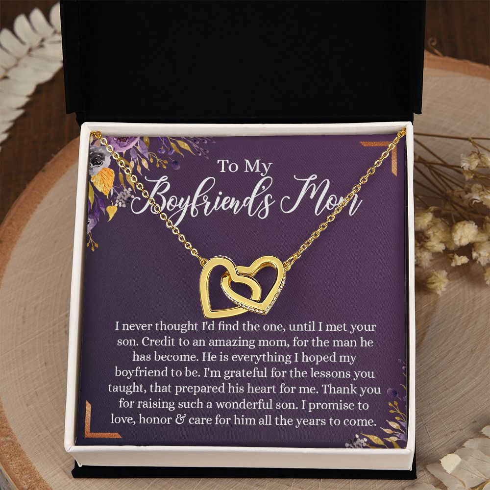 To My Boyfriend's Mom Necklace, Gifts for Boyfriend's Mom, Sterling Silver Necklace for Boyfriends Mom, Birthday Gift for Boyfriends Mother, Mother's Day Gift for Mom In Law Interlocking Hearts Necklace
