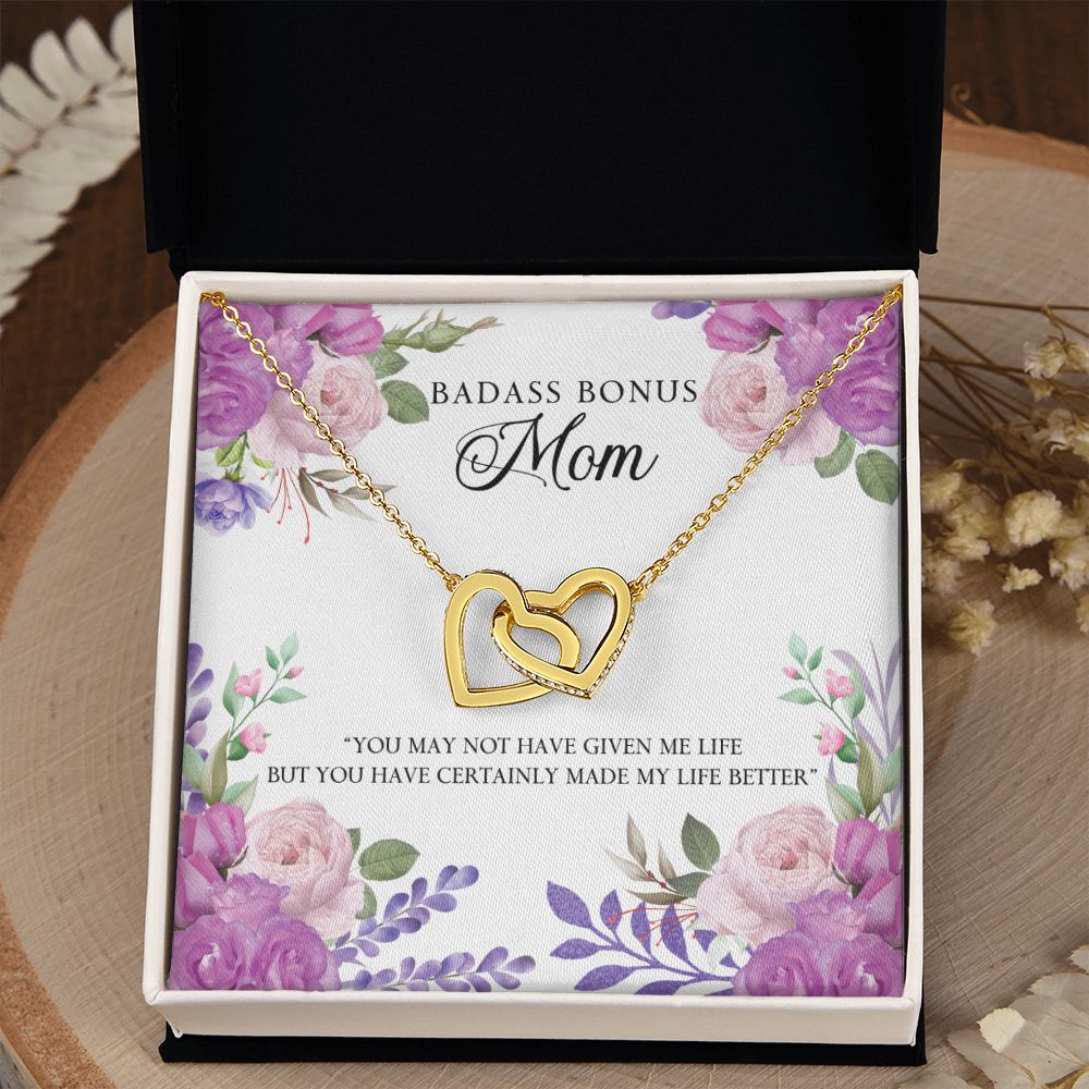 To My Badass Bonus Mom Necklace Pendant Gift From Daughter Or Son Necklace For To Mommy, Mother, Mother In Law Gift On Birthday, Anniversary Holiday Gift 30821 Interlocking Hearts Necklace