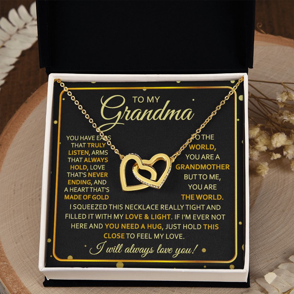 To My Grandma Necklace, Gift for Grandmother Necklace, Mothers Day Gift For Grandma Nana, Grandma Jewelry From Grandchildren GrandKids , Jewelry Box Gift For Grandma Grandmother7 Interlocking Hearts Necklace