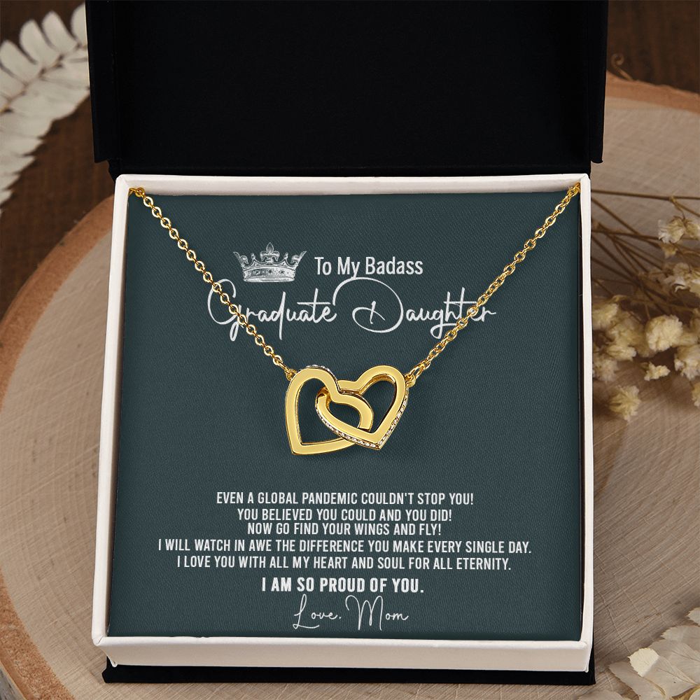 Badass Graduation Daughter Gift From Mom, Graduation Gift, Necklace Congrats Graduation Pendants Gift For Daughter, Daughter In law, Daughter Necklace From Mom Interlocking Hearts Necklace
