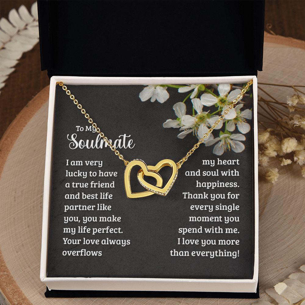 To My Soulmate Necklace for Women Birthday Christmas Jewelry Gifts For My Wife with Message Card Box Personalized Gift Present Pendant for Future Wife Soulmate Girlfriend Love 18 Interlocking Hearts Necklace