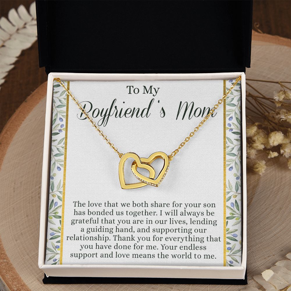 To My Boyfriend's Mom Necklace with Message Card Box, Boyfriends Mom Gift Necklace for Boyfriends Mom Mother Gift for Boyfriend's Mom, Boyfriend's Mom Gift, To My Boyfriends Mom Gift Interlocking Hearts Necklace