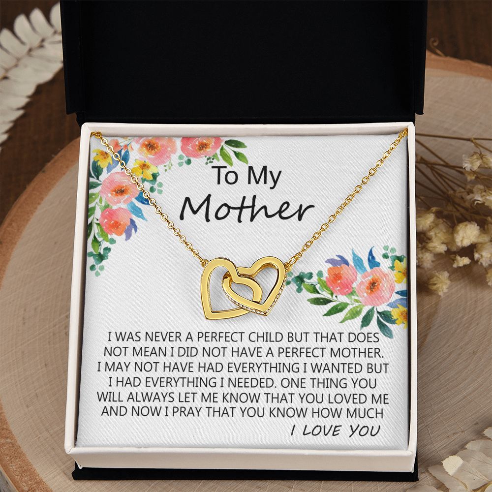 To My Mom Necklace Pendant Gift From Daughter And Happy Mother's Day Gift For Mom Birthday, Anniversary A Perfect Child Interlocking Hearts Necklace